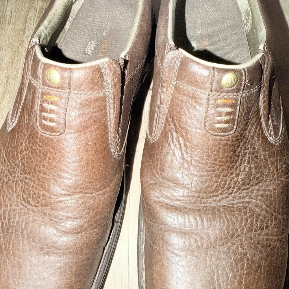Merrell World Legend Brown Leather Slip On Loafers Mens 13 Comfort Shoes